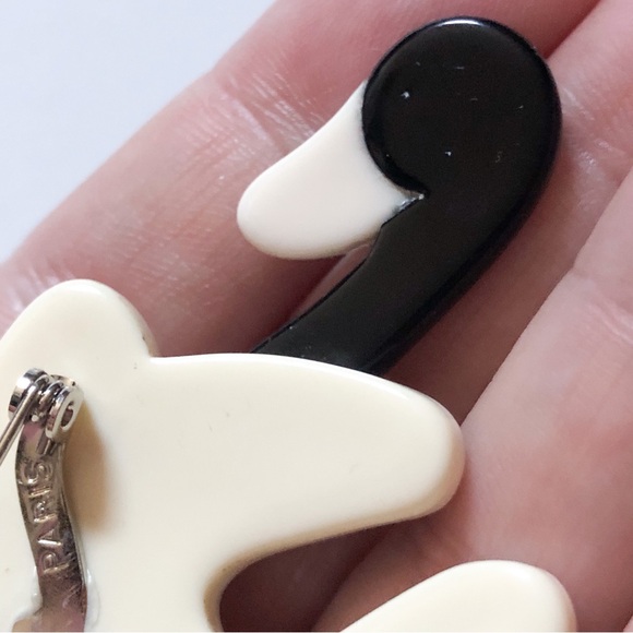 Vintage Lea Stein Paris black & white figural swan brooch pin repaired? - Picture 7 of 11